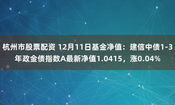 杭州市股票配资 12月11日基金净值：建信中债1-3年政金债指数A最新净值1.0415，涨0.04%