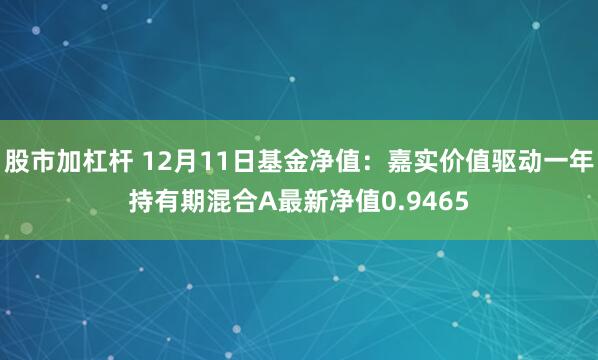 股市加杠杆 12月11日基金净值：嘉实价值驱动一年持有期混合A最新净值0.9465